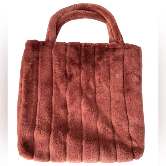 Minky Mamas Faux Fur Tote Bag Mauve Pink Quilted Shoulder Carry All Reversible - Picture 2 of 8